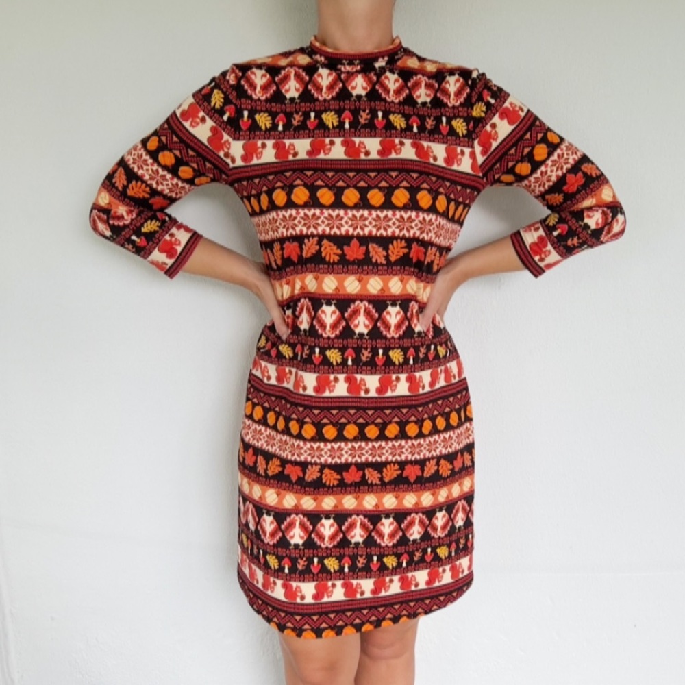 Celebrate Together orange Thanksgiving turtleneck long sleeve shift dress small